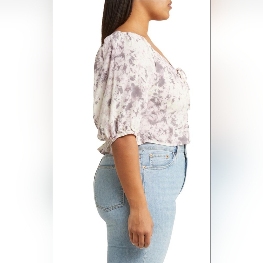 Nordstrom brand Open edit Tie Front Puff Sleeve Blouse purple size 2X. - Picture 3 of 9